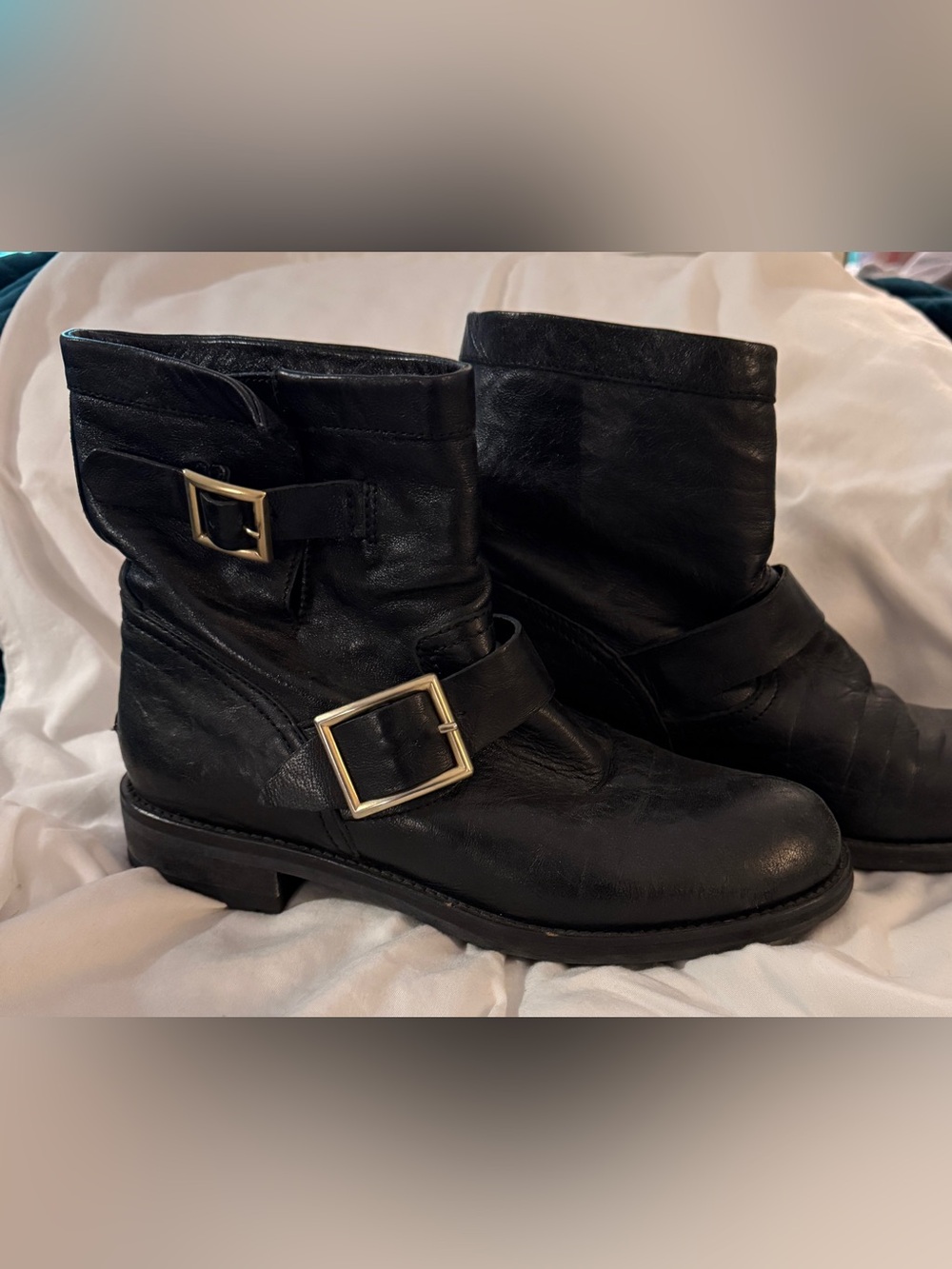 Jimmy Choo Black Leather Moto Ankle Boots